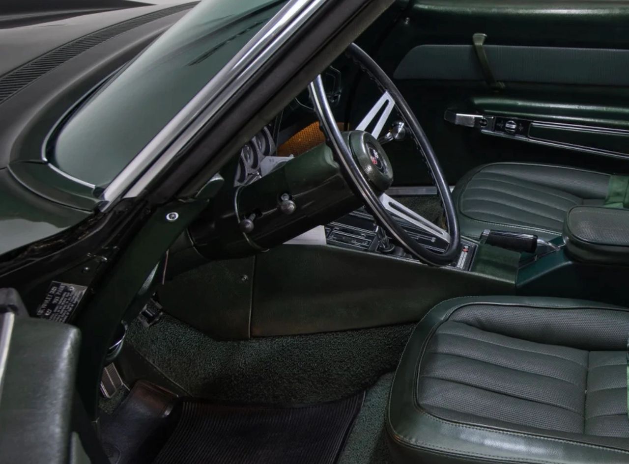 RPO N37 was the Tilt-Telescopic steering column, the most ergonomic wheel setup you could spec on a ’69 Corvette. Using a dash-side lever, the column tilted through multiple detents, while a locking ring on the hub let the wheel telescope in and out, so drivers of different sizes could dial in reach and angle without blocking the gauge cluster. Beyond comfort, it eased entry/exit past the wide console and helped place the wheel perfectly for spirited driving with the close-ratio shifter. Paired with the year’s standard headrests and deeper bucket seats, N37 made the Stingray’s cockpit feel tailored rather than one-size-fits-all.