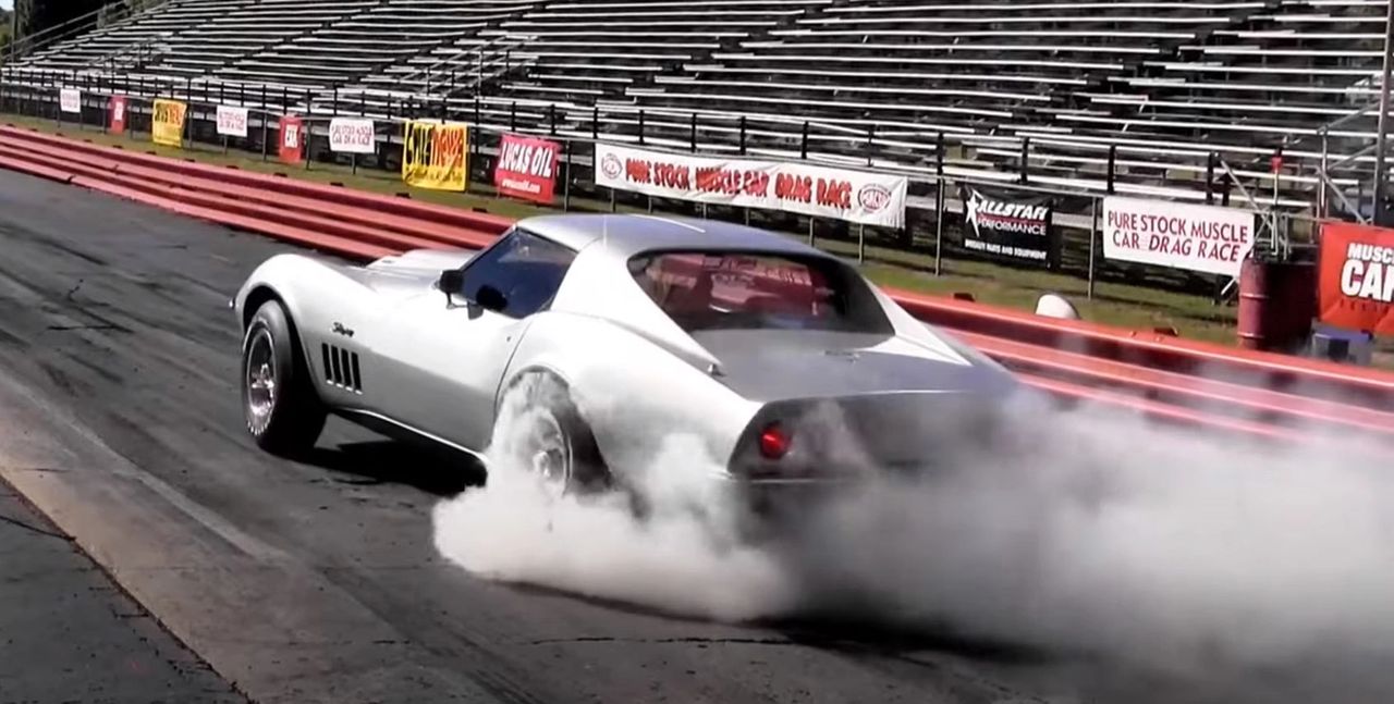 A 1969 L88 Corvette "lights it up" at a local drag strip.  (Image courtesy of Hot Rod Magazine)