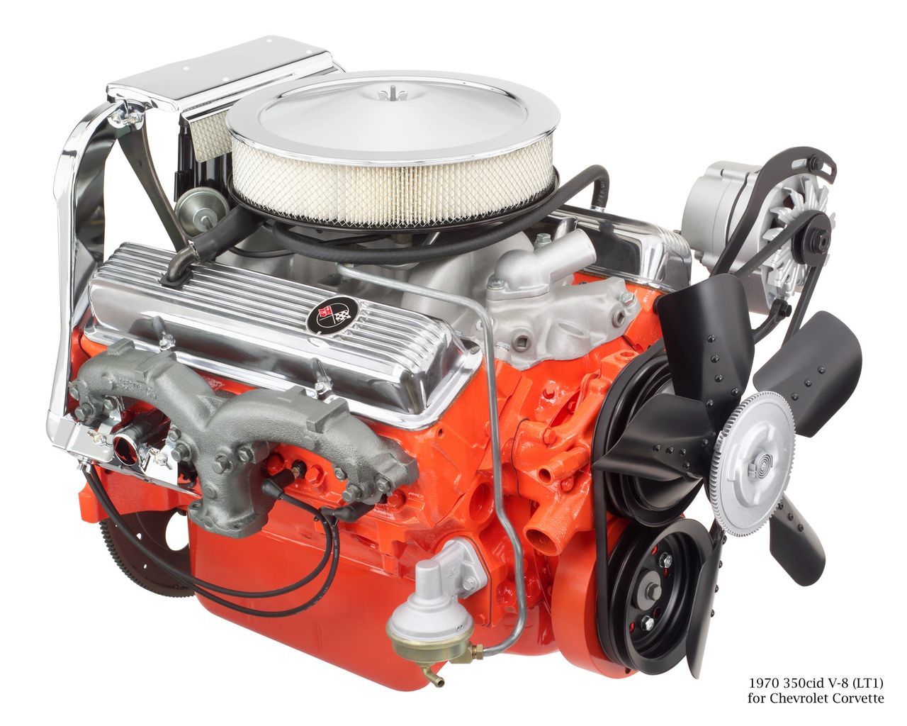 The LT-1 made 1970 a landmark year for the C3. Built with a forged 4-bolt bottom end, 11.0:1 compression, a hot solid-lifter cam, an aluminum intake, and a big Holley four-barrel, it was rated at 370 gross hp and 380 lb-ft and would happily pull to about 6,500 rpm. It delivered big-block punch without big-block weight, sharpening the Corvette’s balance and track manners. Briefly at full tune before compression and ratings fell for ’71, the LT-1 became the benchmark small-block that defined the 1970 model year. (Image courtesy of Hot Rod Magazine)