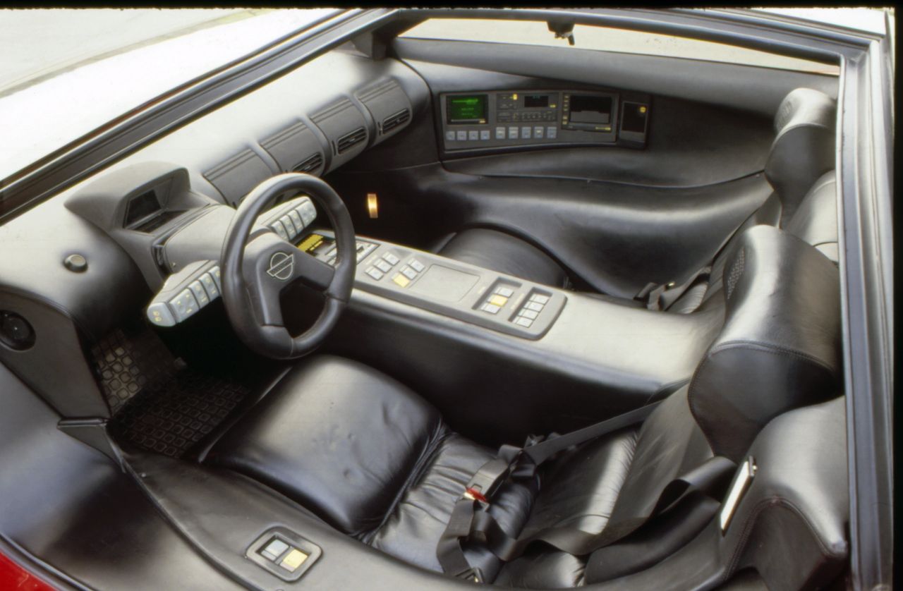 While undeniably dated by 21st century standards, the technology in the cockpit of the 1986 Corvette Indy was cutting edge for its time.  The car served as a testbed as well as a showcase for emerging automotive technologies. (Image courtesy of GM Media LLC.)