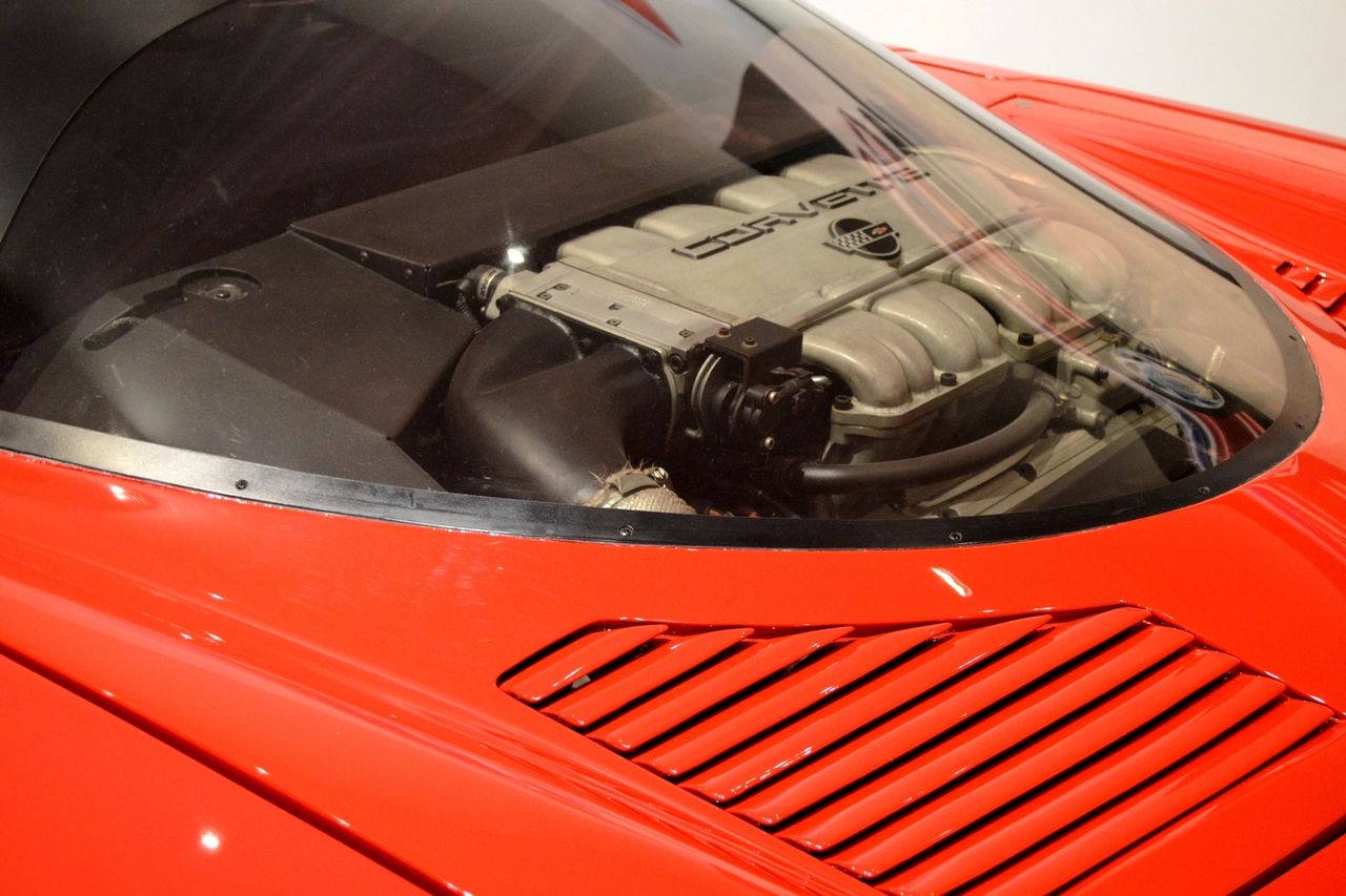The 1986 Corvette Indy Concept was originally fitted with a mock-up of the transversely mounted 2.65-liter DOHC Ilmor-Chevrolet Indy engine. (Image courtesy of Joe Kolecki/Kolecki Photography LLC.)