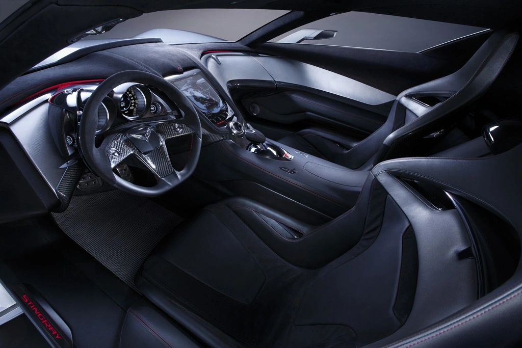 The interior of the 2009 Corvette Stingray Concept.  While the styling is exceptionally contemporary, even by today's standards, there is no mistaking that this design provided some of the design cues incorporated into the seventh-generation Corvette Stingray. (Image courtesy of GM Media, LLC.)