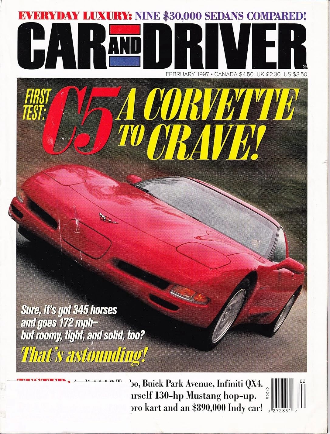 ChatGPT said:  When Car and Driver splashed “C5: A Corvette to Crave!” across its February 1997 cover, it was the opening salvo in a tidal wave of praise for the all-new fifth-gen car. That early test quickly proved prophetic: the C5 would go on to be named Motor Trend’s 1998 Car of the Year, thanks to its blend of 345-hp LS1 performance, real-world usability, and cutting-edge chassis design. In the broader industry, the reborn Corvette also captured the 1998 North American Car of the Year award, beating out prestige sedans and imports that had traditionally owned that space. Car and Driver then cemented the point by returning the Corvette to its coveted 10Best list for 1998, signaling that America’s sports car wasn’t just quicker—it had finally achieved the refinement and polish enthusiasts had been begging for. (Image courtesy of Car and Driver)