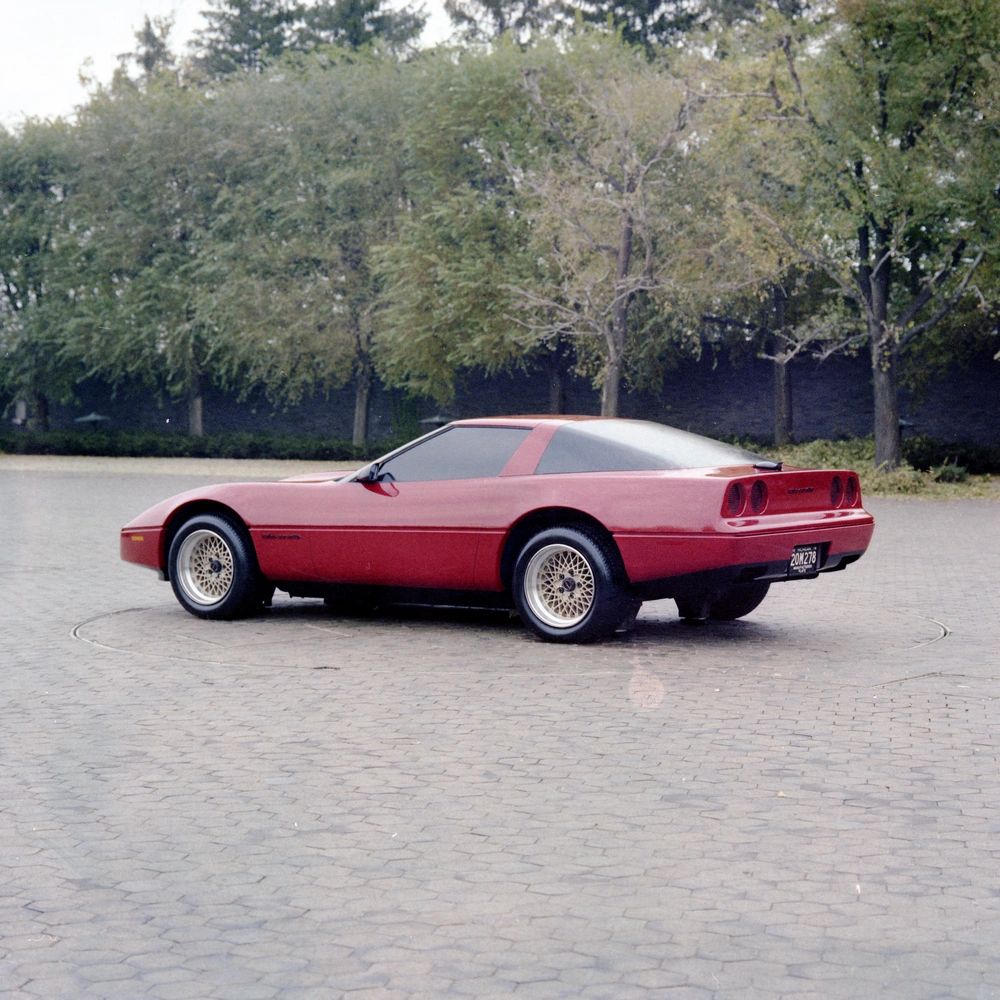 Full scale clay model of the 1983/C4 Corvette in the courtyard of GM's Design Studios in Detroit, Michigan.  (Image courtesy of GM Media.)