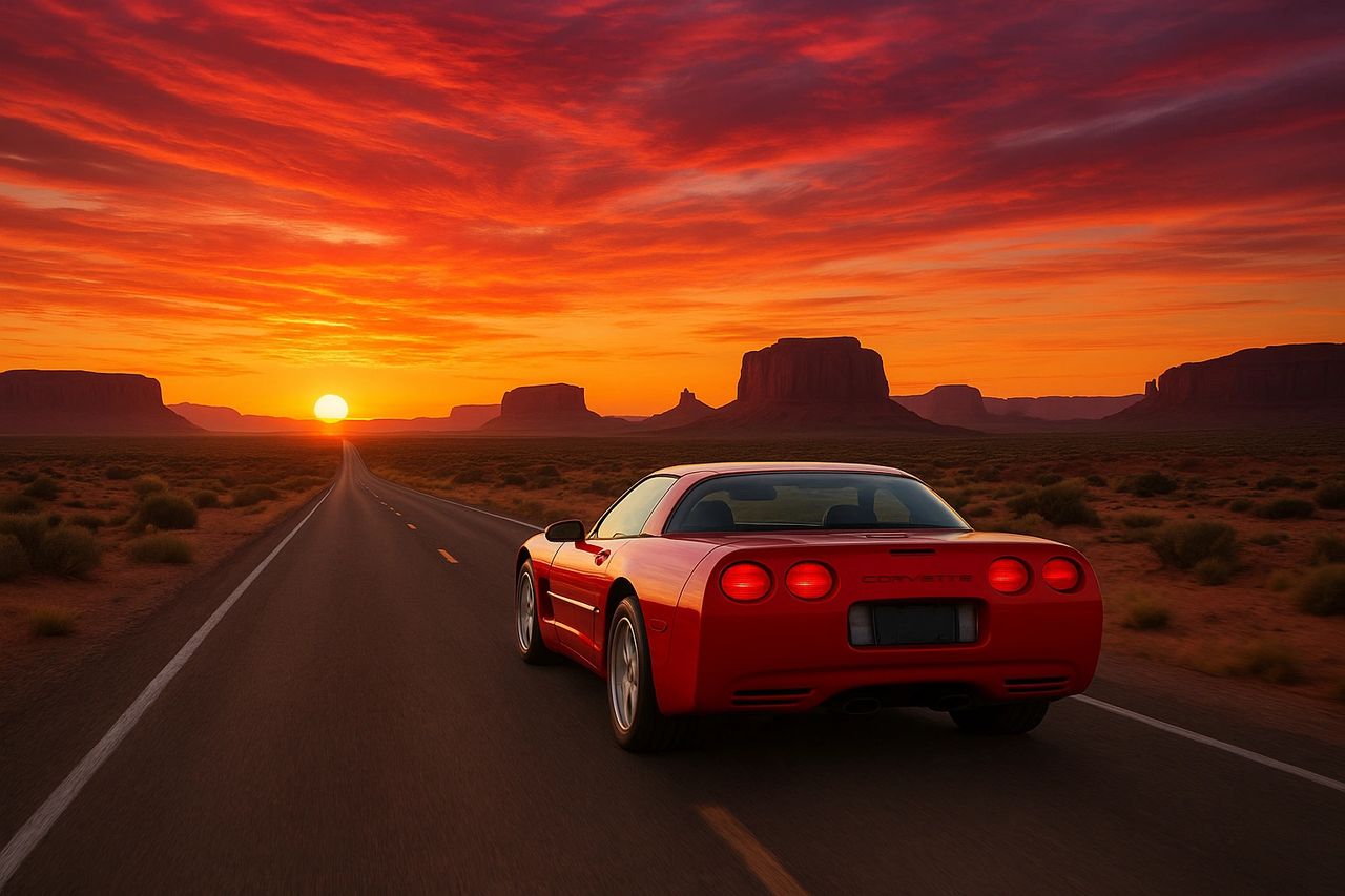 As the 1997 model year drew to a close, Corvette was already driving into a very different future than the one it had inherited from the late C4 era. The all-new C5 chassis, LS1 small-block, and surprisingly refined ride had proven themselves not just as a clean-sheet redesign, but as a rock-solid foundation Chevy could build on. That momentum cleared the way for 1998: the return of the Corvette convertible, broader appeal, and the first wave of refinements that would sharpen the C5 without diluting its character. This image of a Torch Red ’97 disappearing into the sunset is the perfect sendoff—a visual handoff from the breakthrough first year to the deeper, more confident Corvette lineup that followed in 1998.
