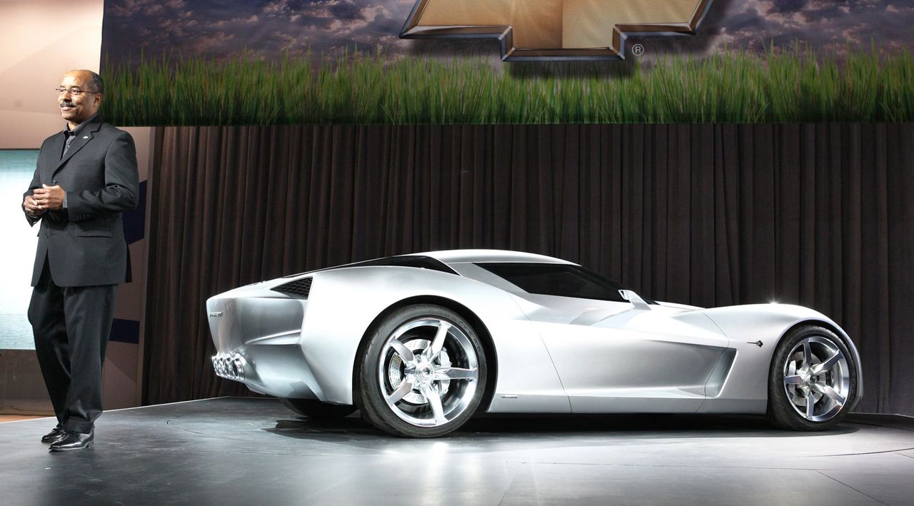 Ed Wellburn, Vice President of Global Design at GM, introduces the new Corvette Stingray Concept in Chicago on February 11, 2009.