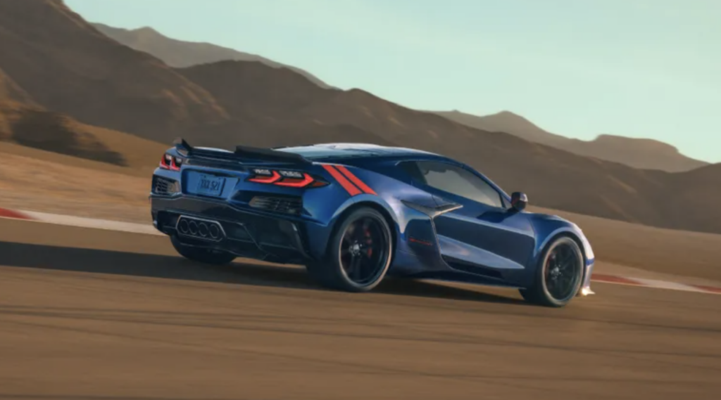 With its wide-body stance, rear-quarter Grand Sport hash marks, center-exit exhaust, and track-minded aero details, the 2027 Corvette Grand Sport distinguishes itself from other C8 variants by blending the visual aggression of Chevrolet’s higher-performance models with the more balanced, enthusiast-focused spirit that has long defined the Grand Sport name. (Image courtesy of GM Media LLC.)