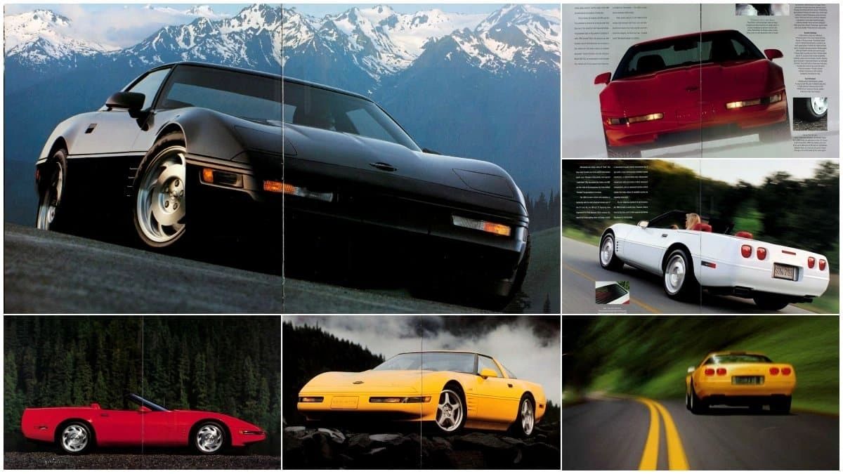 The 1994 Corvette brochure sells a mature, mountain-road C4—sleek, planted, and fast in Torch Red, Competition Yellow, Arctic White, and more. Inside, Chevy touts the 300-hp LT1, a choice of the close-ratio 6-speed or the new electronically controlled 4L60-E automatic, and chassis hardware that kept the Corvette razor-sharp yet livable. Safety gets equal billing with the debut of a passenger-side airbag, giving the C4 dual SIR bags. The spreads capture what 1994 really was for Corvette: peak refinement of the fourth generation’s look, feel, and performance.