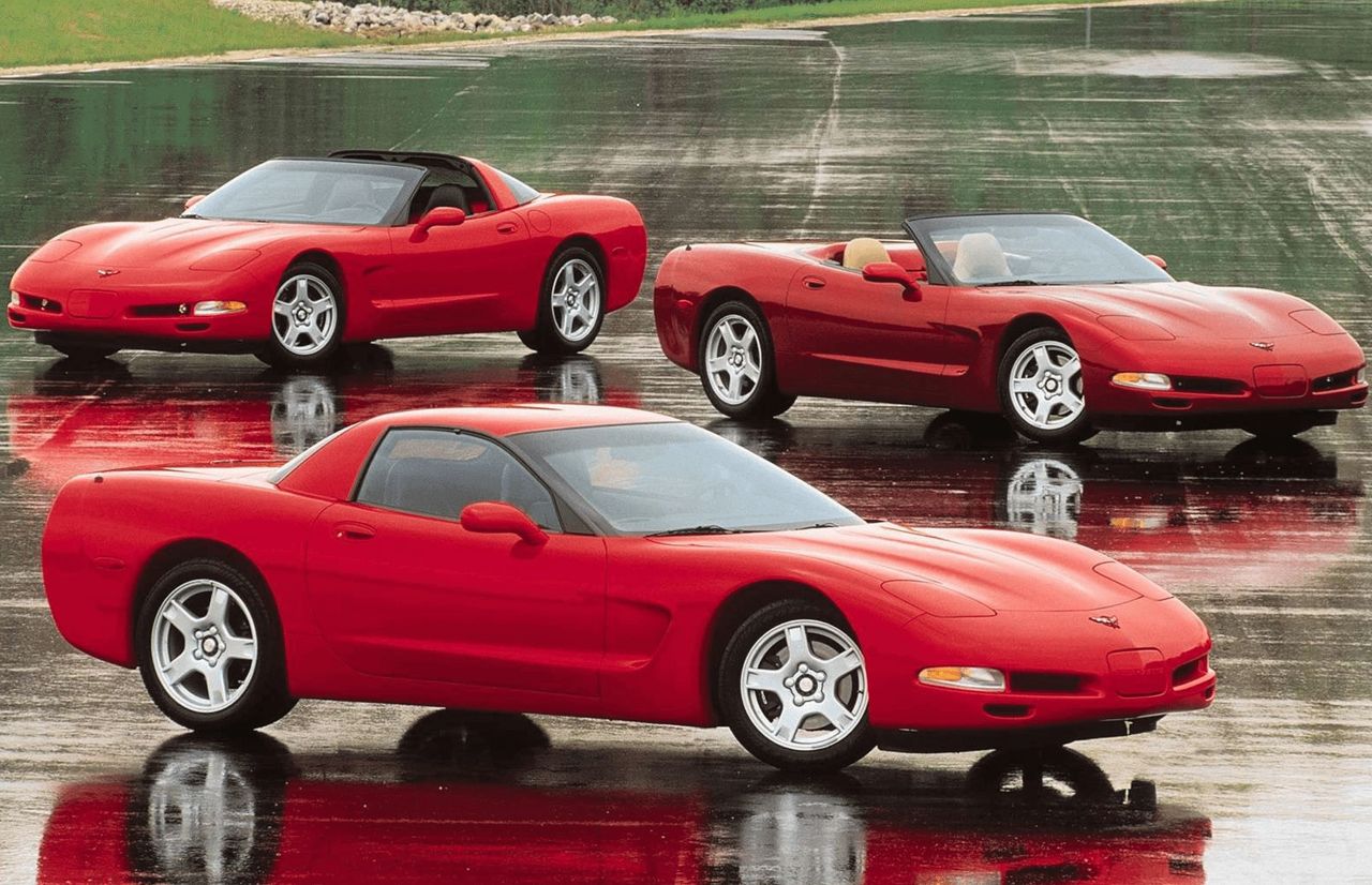 The 1997–2004 C5 Corvette carried forward several themes first explored on the Stingray III concept, even if its hidden headlamps remained a Corvette staple until the C6. The Stingray III’s flowing, “shrink-wrapped” body surfaces (a design approach where the body panels look as though they've been pulled tightly over the mechanicals for a lean, aerodynamic form), integrated signal lamps, and cab-forward stance previewed the sleeker look that would define the C5. Nowhere was the influence clearer than in the Fixed Roof Coupe (FRC), which emphasized structural rigidity and purpose-built proportions—ideas central to the Stingray III’s purist design philosophy. While too radical for its time, the concept quietly guided the production team led by Jerry Palmer and John Cafaro as they shaped a Corvette ready for the 21st century.