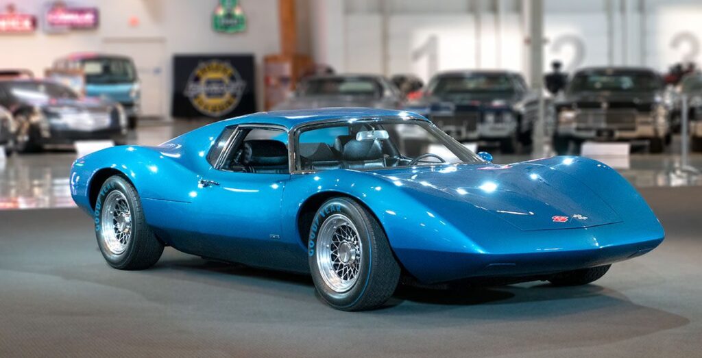 Front quarter view of the 1968 XP-880 Astro II Corvette in Sterling Heights, Michigan.