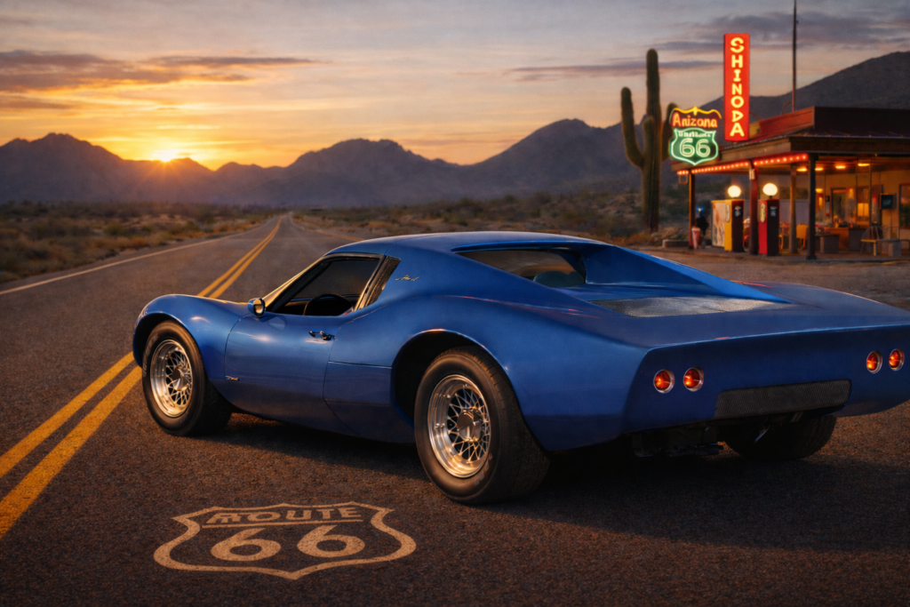 The 1968 XP-880 Astro II on Rt. 66 in Arizona.