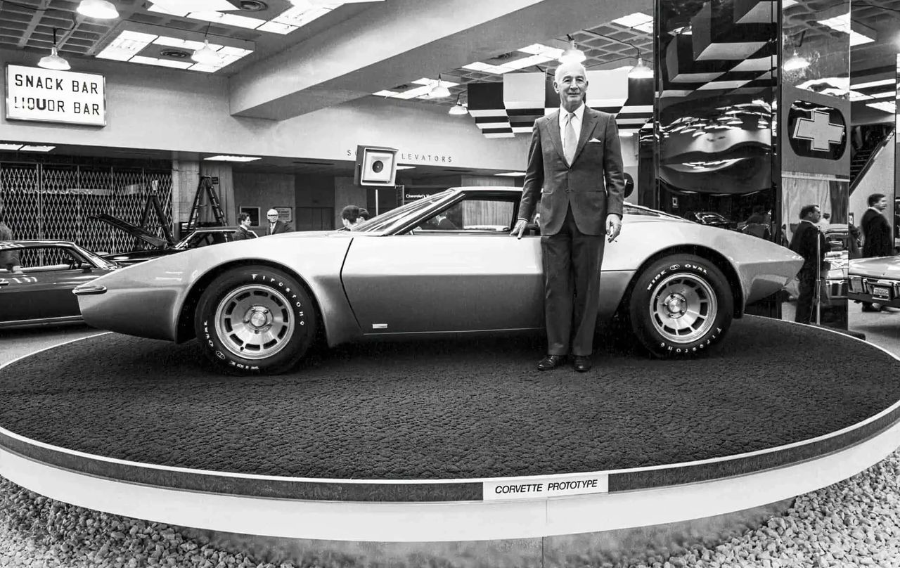 Zora Arkus-Duntov stands proudly with another of the Wankel Rotary Engine Concept Corvettes - the XP-882 Four Rotor Aerovette - in New York city. (Image courtesy of GM Media LLC) Zora Arkus-Duntov stands proudly with another of the Wankel Rotary Engine Concept Corvettes - the XP-882 Four Rotor Aerovette - in New York city. (Image courtesy of GM Media LLC)