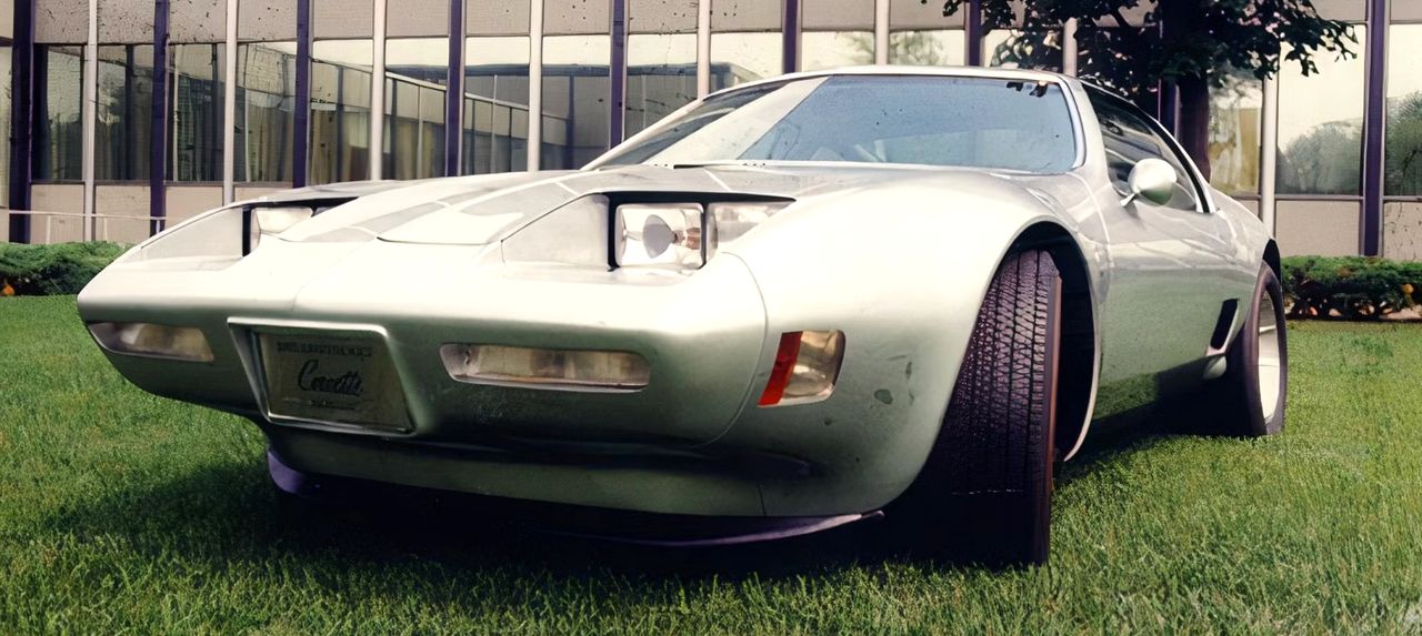 The Corvette Two-Rotor wears its Pininfarina-sculpted nose like a concept straight off a European show stand, complete with single-rectangular pop-up headlamps and a razor-thin grille. Seen here on the lawn outside GM’s tech center, it looks every bit like the mid-engine future that almost was. (Image courtesy of GM Media LLC) The Corvette Two-Rotor wears its Pininfarina-sculpted nose like a concept straight off a European show stand, complete with single-rectangular pop-up headlamps and a razor-thin grille. Seen here on the lawn outside GM’s tech center, it looks every bit like the mid-engine future that almost was. (Image courtesy of GM Media LLC)