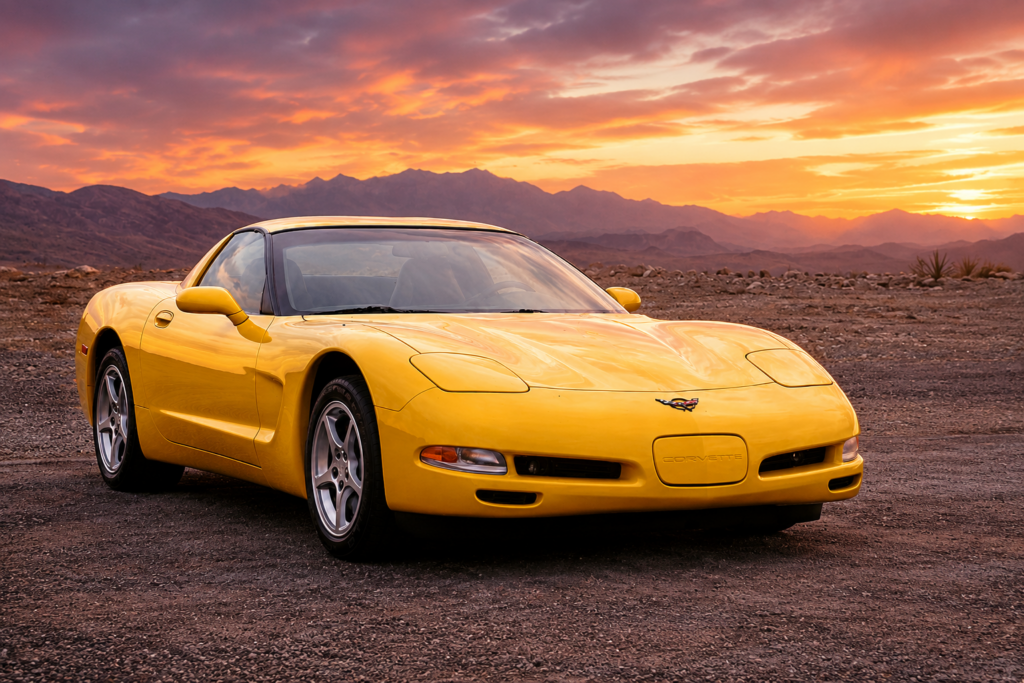 The 2000 Corvette Fixed Roof Coupe in Millennium Yellow.