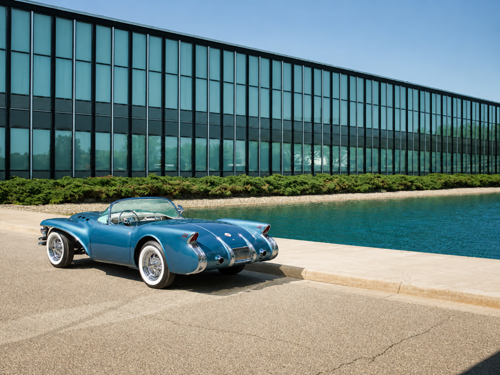 1954 Buick Wildcat II in front of GM Design Studio.