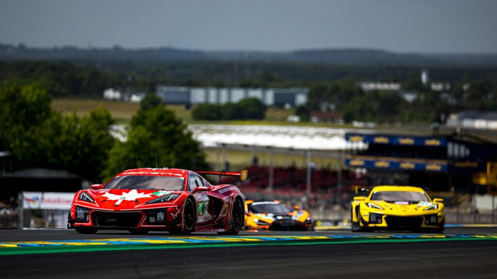 Corvette wasted little time showing its potential during Sunday’s official Le Mans Test Day, placing three Z06 GT3.Rs among the eight fastest LMGT3 entries. Jonny Edgar put TF Sport’s No. 33 third in class with a 3:56.885 lap, while Matt Bell followed just 0.031 second behind in 13 Autosport’s Canadian-liveried No. 13. Charlie Eastwood added the seventh-fastest time aboard the No. 34, giving Corvette three cars within half a second of the class-leading pace. Test Day never tells the entire story, but the early speed provided an encouraging start to race week.