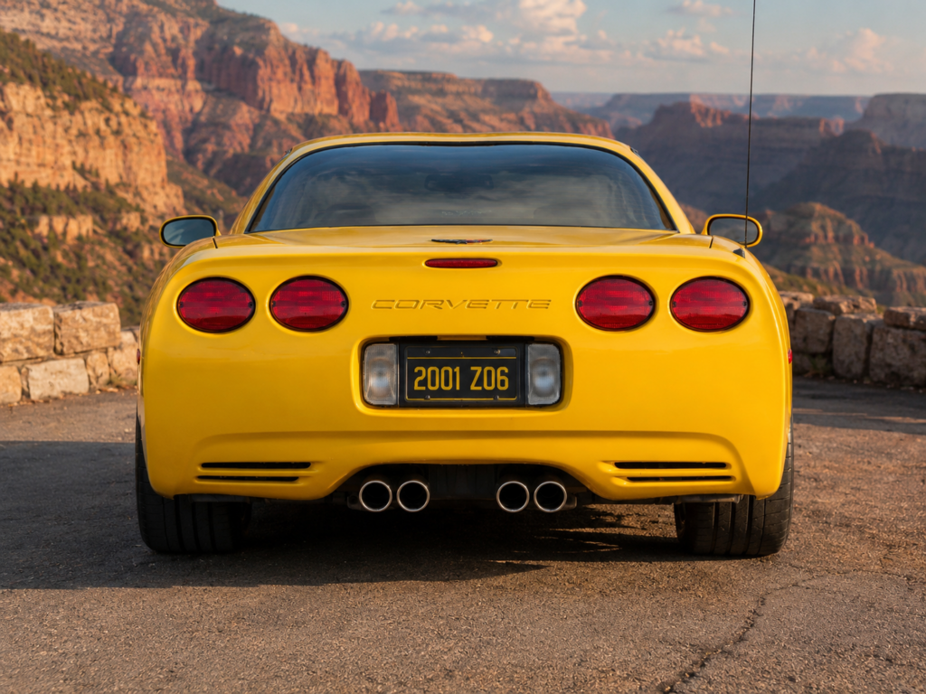 Rear view of a 2001 C5 Z06 Corvette at the south rim of the Grand Canyon, Arizona.