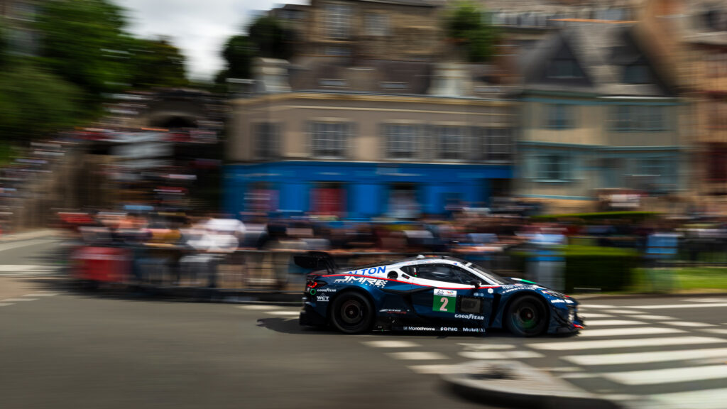 TF Sport’s No. 2 Corvette Z06 GT3.R sweeps through the streets of Le Mans carrying one of the newest stories in Corvette’s four-car 2026 campaign. The entry was secured through TF Sport’s 2025 European Le Mans Series championship and combines the British team’s experience with personnel from Johor Motorsports Racing. Prince Jefri Ibrahim and Ben Green will make their Le Mans debuts alongside Lorcan Hanafin, the trio’s only driver with previous race experience at the Circuit de la Sarthe. For JMR, the dark-blue Corvette represents the fulfillment of a seven-year ambition to compete in endurance racing’s most celebrated event.