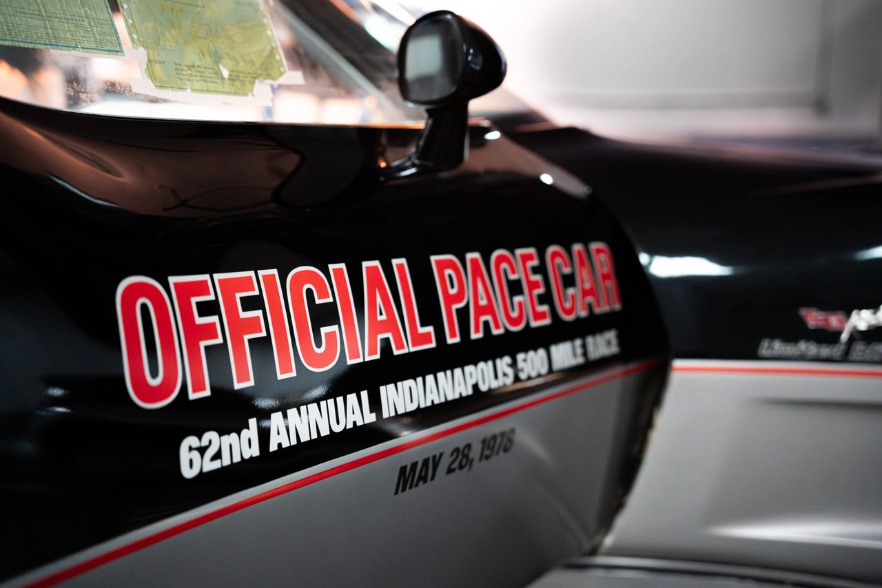 The 1978 Corvette Pace Car endures because the story is printed right on its skin: black over silver, a knife-edge red stripe, and the bold OFFICIAL PACE CAR callout that ties it forever to May 28, 1978. It wasn’t just a dress-up kit—it was Corvette’s first turn at the Brickyard, a separate VIN run, and a showroom centerpiece that collectors preserved by the thousands. Decades on, the livery still signals provenance at a glance—and the car still backs it up with real, driveable substance. (Image courtesy of the National Corvette Museum) The 1978 Corvette Pace Car endures because the story is printed right on its skin: black over silver, a knife-edge red stripe, and the bold OFFICIAL PACE CAR callout that ties it forever to May 28, 1978. It wasn’t just a dress-up kit—it was Corvette’s first turn at the Brickyard, a separate VIN run, and a showroom centerpiece that collectors preserved by the thousands. Decades on, the livery still signals provenance at a glance—and the car still backs it up with real, driveable substance. (Image courtesy of the National Corvette Museum)
