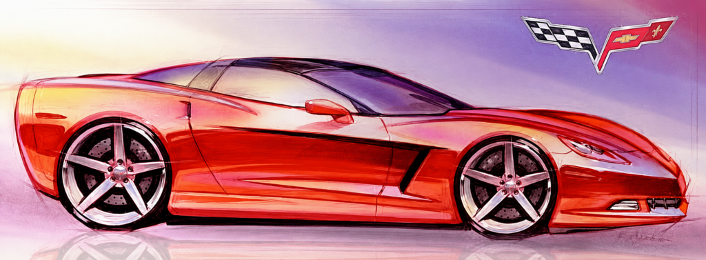 Early concept art of the 2005 Corvette Coupe.